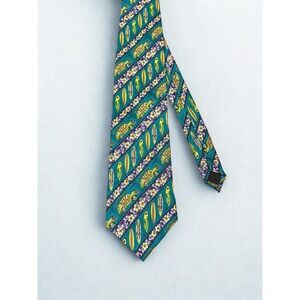 Vintage Hawaii Surf Tie 100% Silk Surf Board Vintage Car FUN RETRO Blue/Green